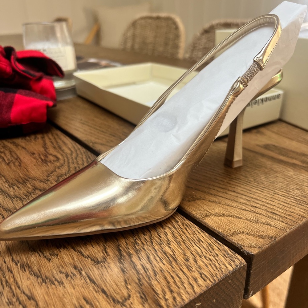 Anne Klein Gold Indianna Slingback Pointed Toe Pumps